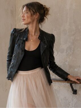 Zara Lamb Leather Black Moto Jacket
